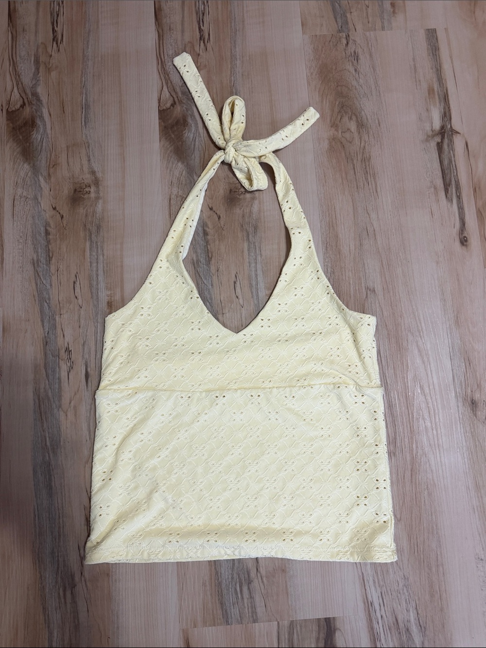Butter Yellow Aeropostale Tie-Back Eyelet Halter Top